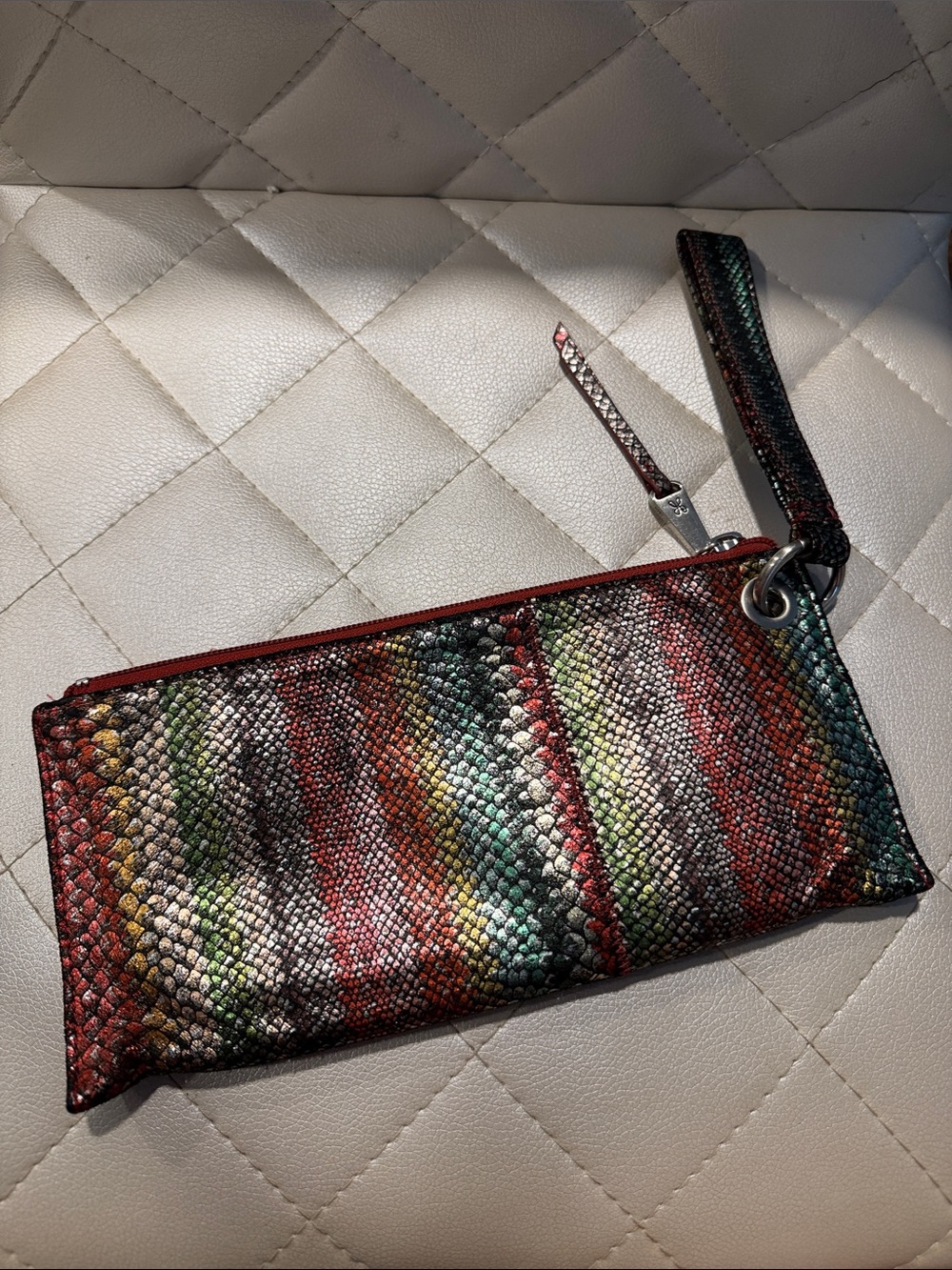 Hobo Vida Multicolor Snake-Effect Wristlet Clutch - Red/Green Accent